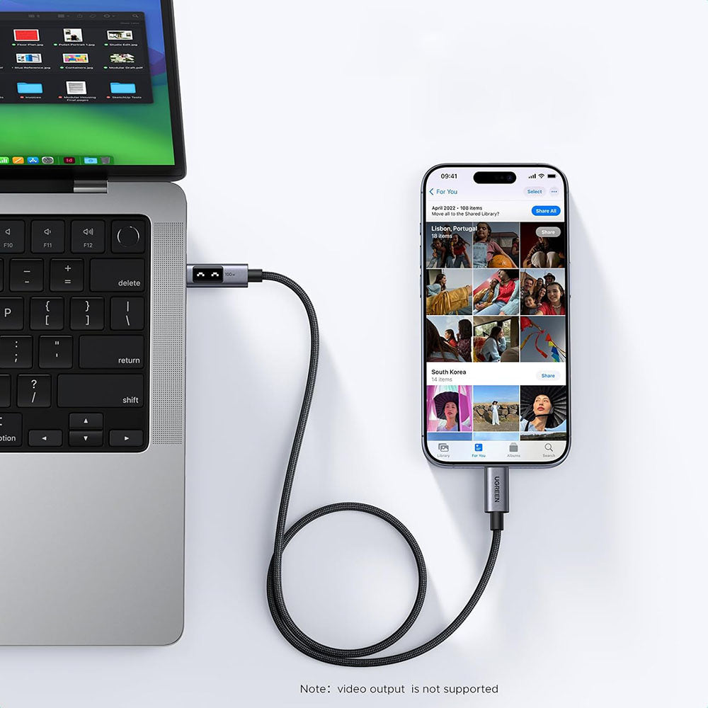USB-C Data og Opladningskabel - USB-C UGREEN L509, 100W, 0.5m, Grå