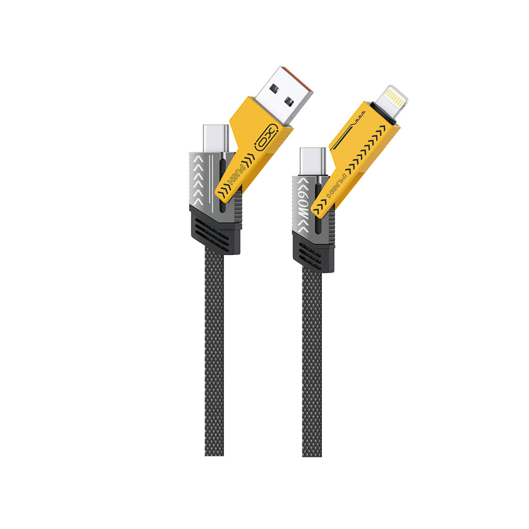 Data- og opladningskabel USB-A / USB-C - Lightning / USB-C XO Design NB283, 60W, 1m, Grå
