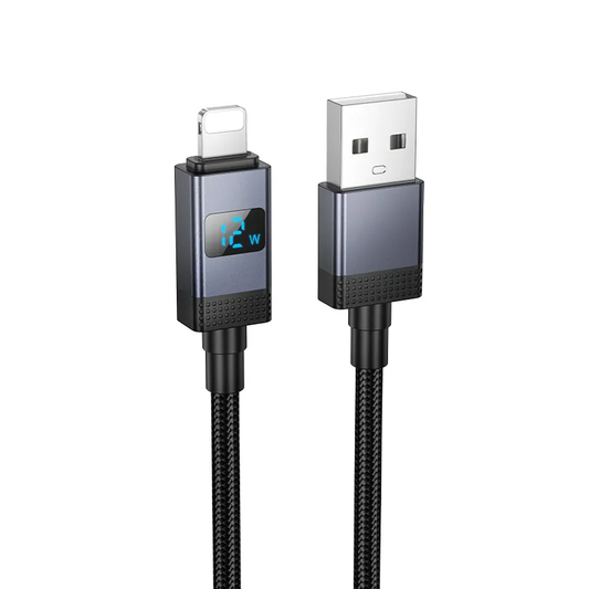 Data- og opladningskabel USB-A - Lightning HOCO X118 Display, 12W, 1m, Sort