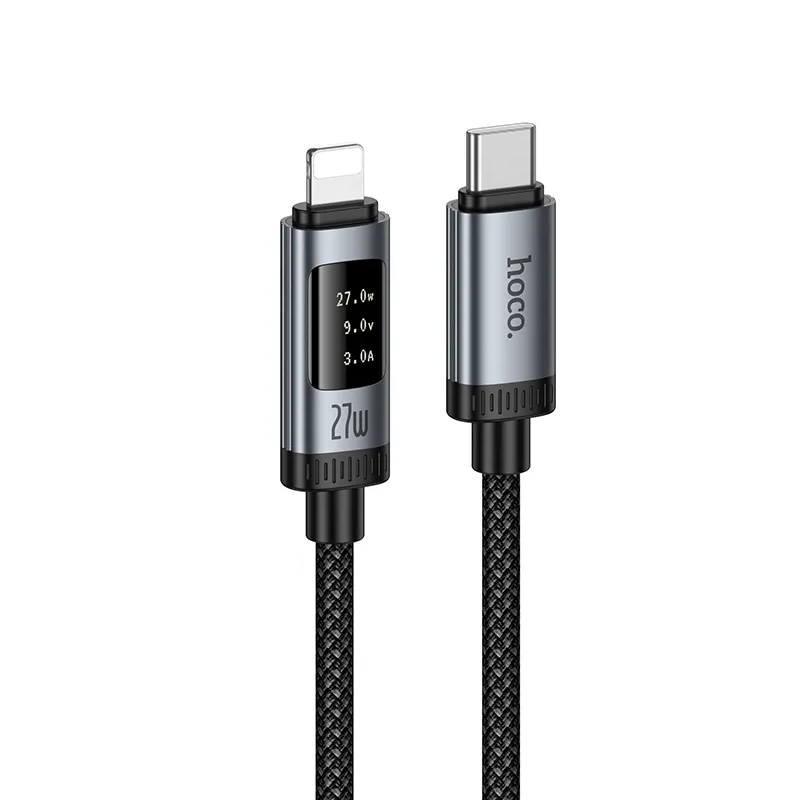 Data- og opladningskabel USB-C - Lightning HOCO Display U148, 27W, 1.2m, Sort