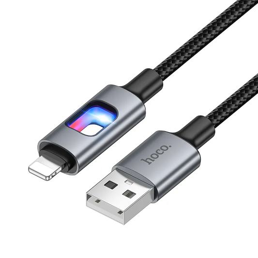 Data- og opladningskabel USB-A - Lightning HOCO U144 Led, 18W, 1,2m, Sort