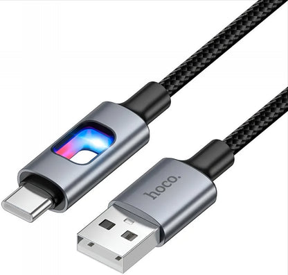 Data- og opladningskabel USB-A - USB-C HOCO U144 Led, 18W, 1.2m, Sort