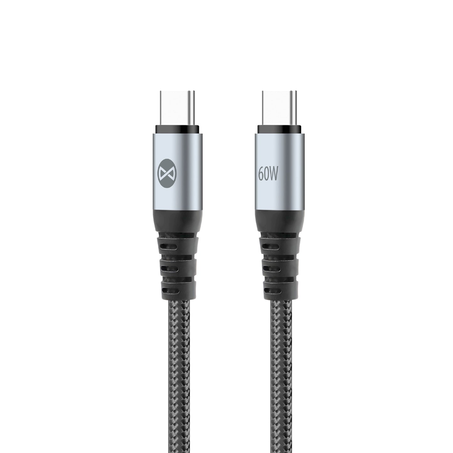 USB-C Data- og Opladningskabel - USB-C Forever Braix, 60W, 1m, Sort