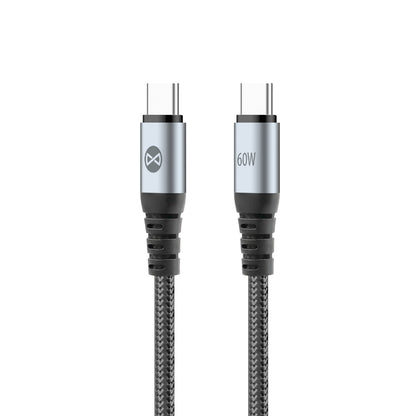 USB-C Data- og Opladningskabel - USB-C Forever Braix, 60W, 1m, Sort