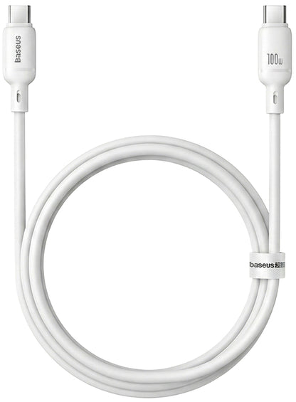 USB-C - USB-C Baseus Silky data- og opladningskabel, 100W, 1m, Hvid P10377704213-00