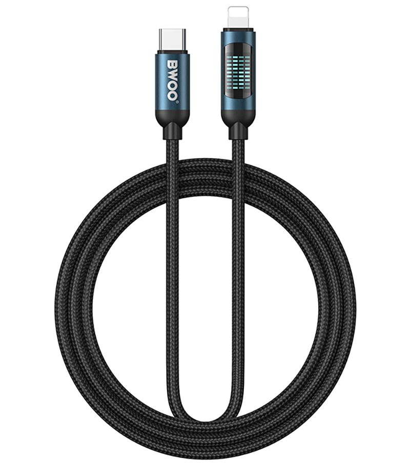 USB-C til Lightning data- og opladningskabel BWOO X305 Display, 27W, 1m, sort