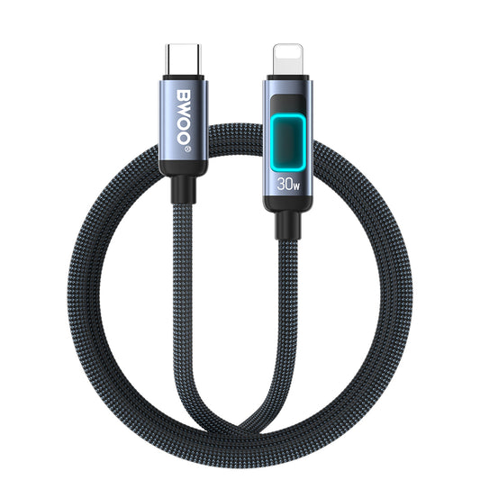 USB-C til Lightning Data- og Opladningskabel BWOO X324CL Display, 30W, 1m, Sort