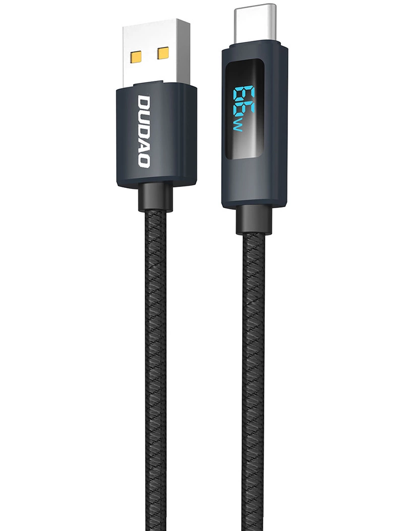 USB-A til USB-C Data- og Opladningskabel Dudao L7T Display, 66W, 1m, Sort