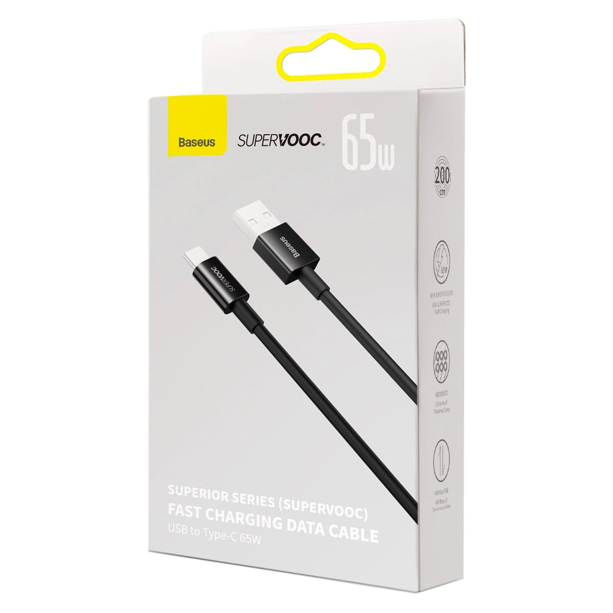 Data- og opladningskabel USB-A - USB-C Baseus Superior Series, 65W, 2m, Sort CAYS001001