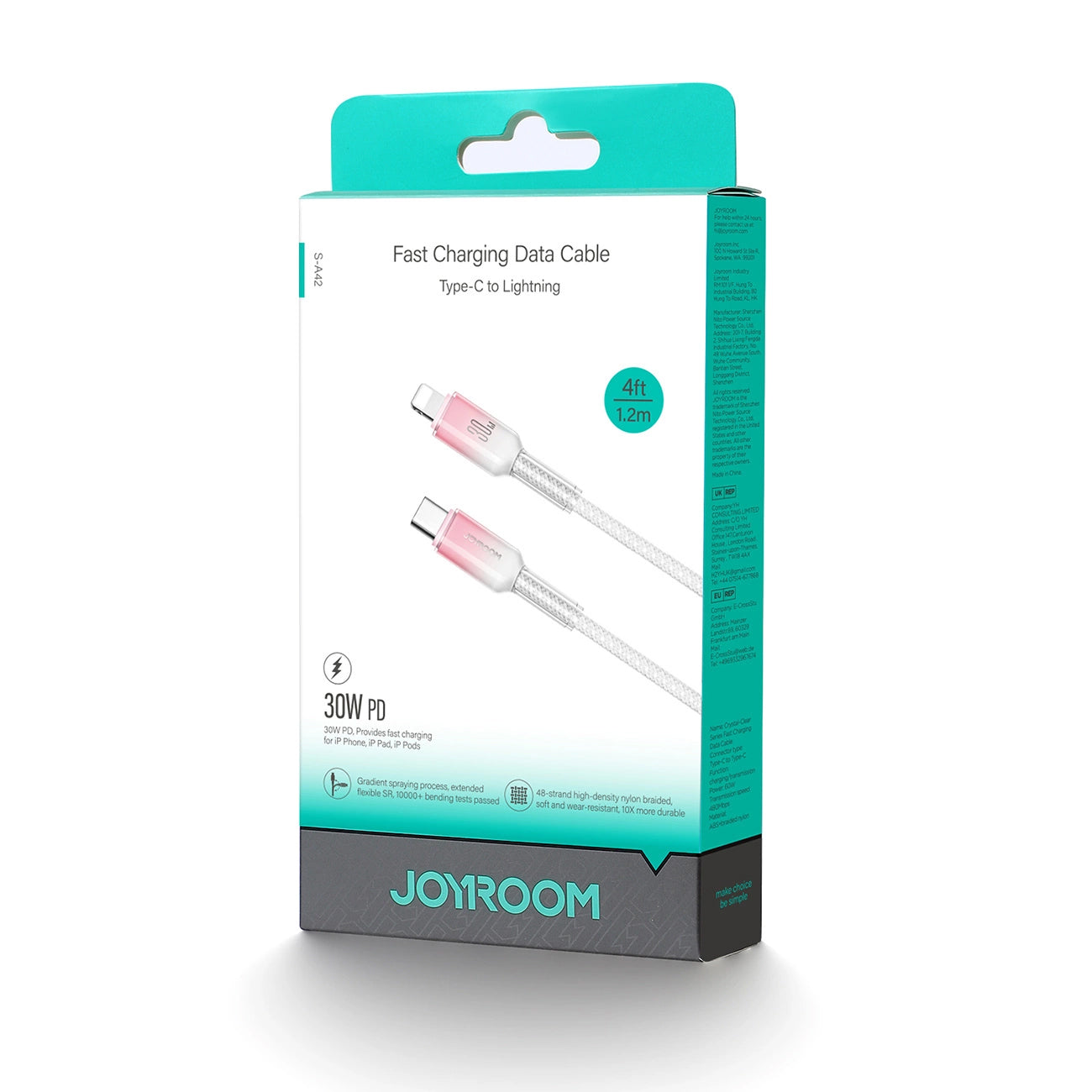 USB-C til Lightning Data- og Opladningskabel Joyroom S-A42, 30W, 1,2m, Hvid