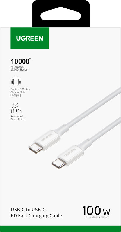USB-C Data- og Opladningskabel - USB-C UGREEN US300, 100W, 2m, Hvid