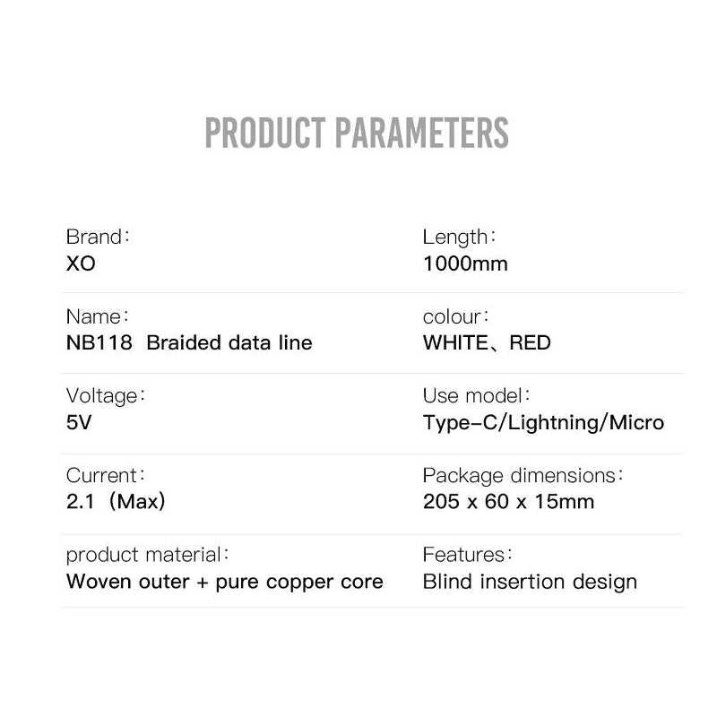 Data- og opladningskabel USB-A - microUSB XO Design NB118, 18W, 1m, Rød