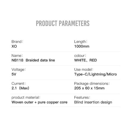 Data- og opladningskabel USB-A - microUSB XO Design NB118, 18W, 1m, Rød
