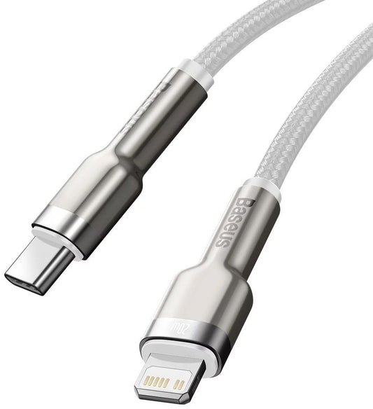 Data- og opladningskabel USB-C - Lightning Baseus Cafule Metal Series, 20W, 2m, Hvid CATLJK-B02