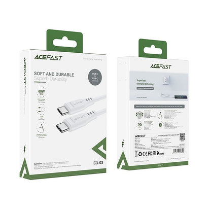Data- og opladningskabel USB-C - USB-C Acefast C3-03, 60W, 1,2m, Hvid