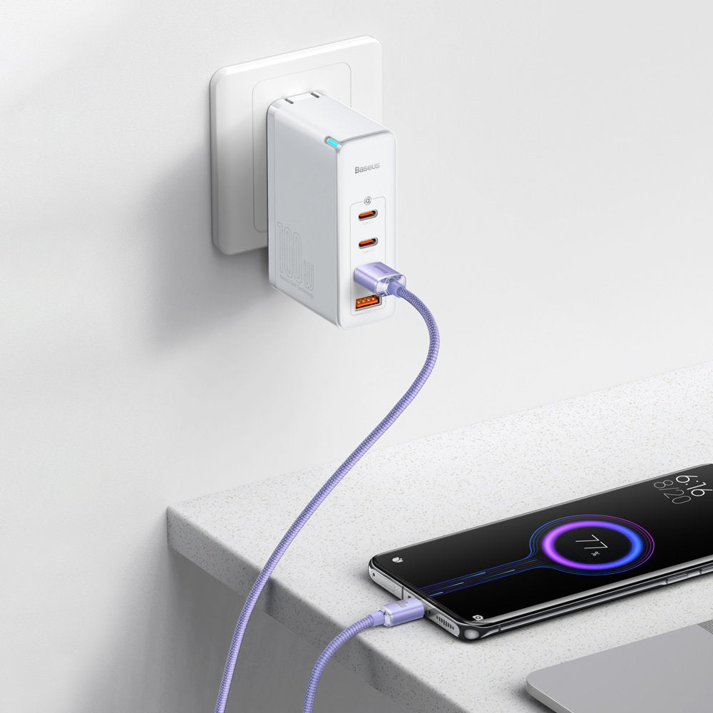 Data- og opladningskabel USB-A - USB-C Baseus Crystal Shine Series, 100W, 2m, Lilla CAJY000505