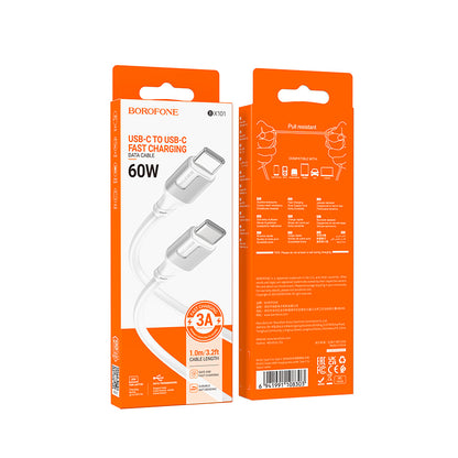 Data- og opladningskabel USB-C - USB-C Borofone BX101 Creator, 60W, 1m, Hvid