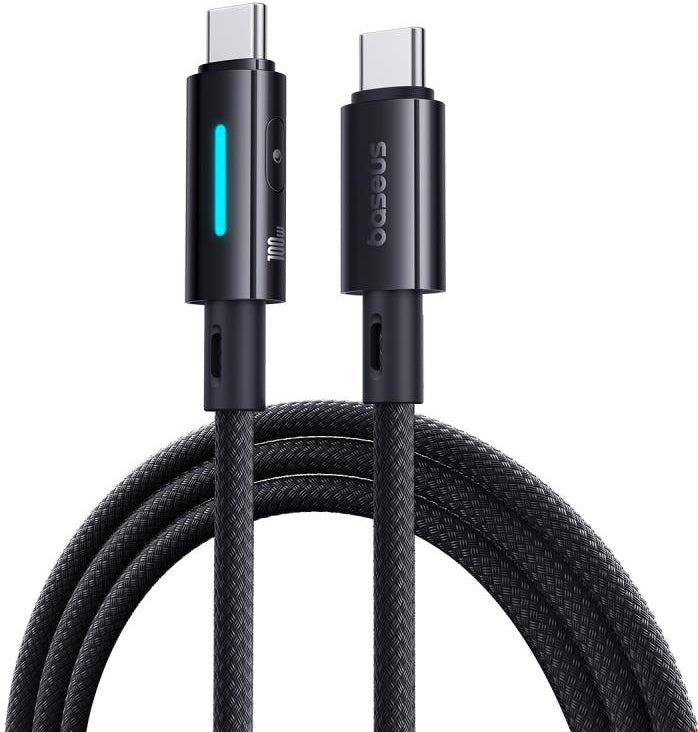 USB-C - USB-C Baseus Lit Button Control data- og opladningskabel, 100W, 1m, Sort P10379000121-00