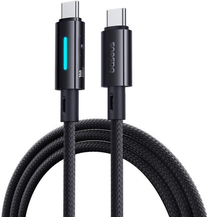 USB-C - USB-C Baseus Lit Button Control data- og opladningskabel, 100W, 1m, Sort P10379000121-00