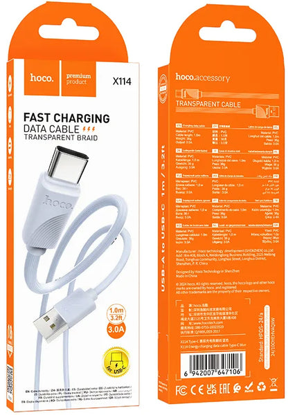 Data- og opladningskabel USB-A - USB-C HOCO X114, 18W, 1m, Blå