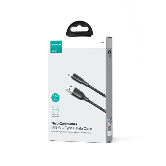 Data- og opladningskabel USB-A - USB-C Joyroom Multi-Color S-A34, 100W, 1m, Sort