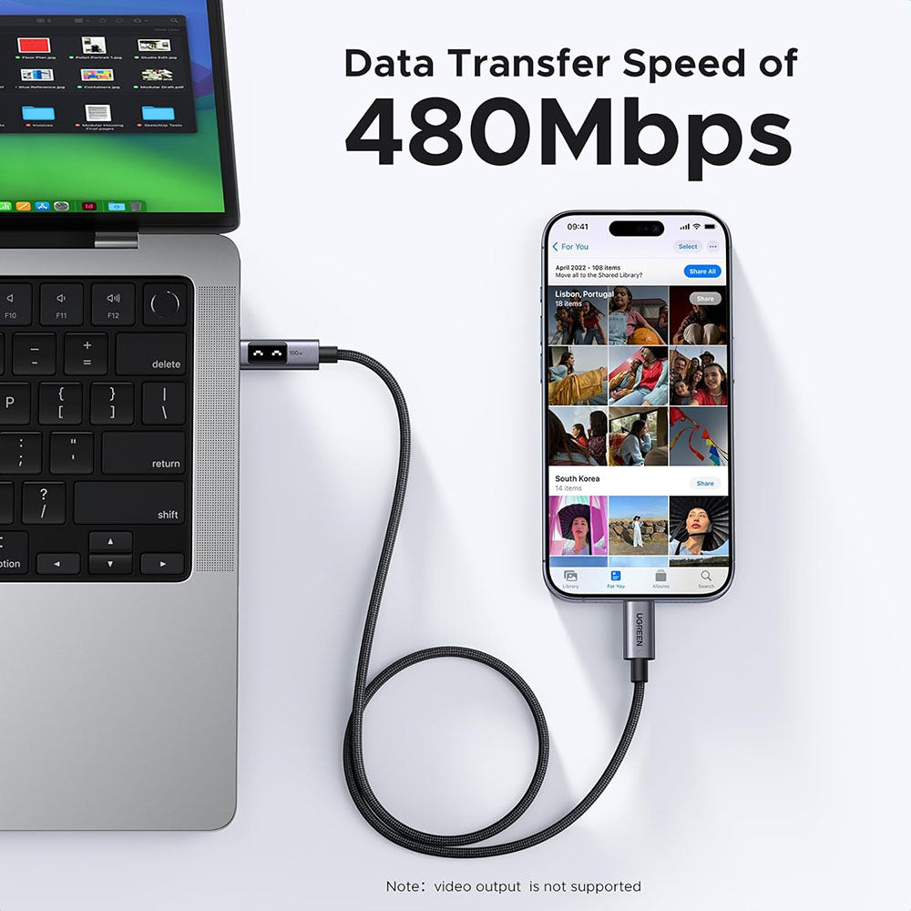 Data- og opladningskabel USB-C - USB-C UGREEN L509, 100W, 1m, Grå