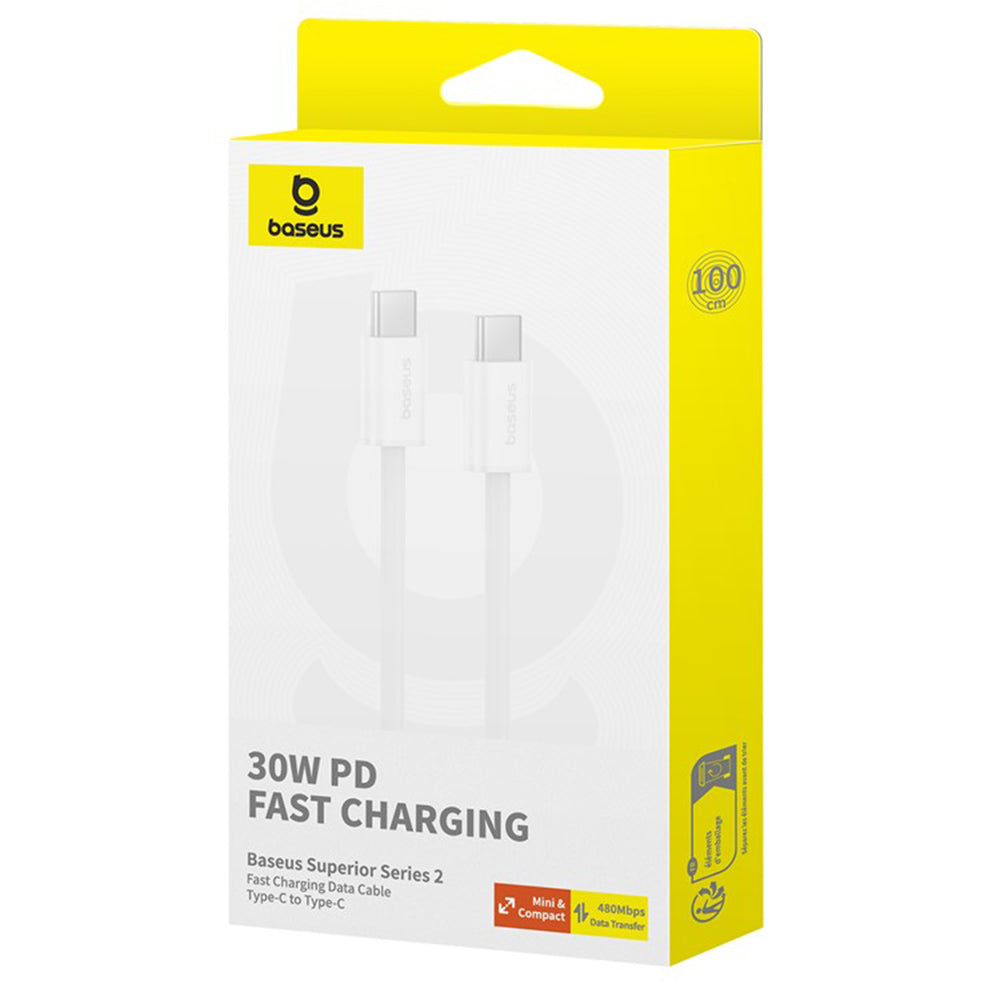 USB-C Data og Opladningskabel - USB-C Baseus Superior Series 2, 30W, 2m, Hvid P10365200211-01