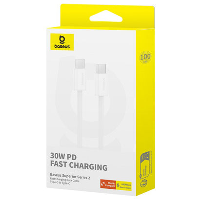 USB-C Data og Opladningskabel - USB-C Baseus Superior Series 2, 30W, 2m, Hvid P10365200211-01