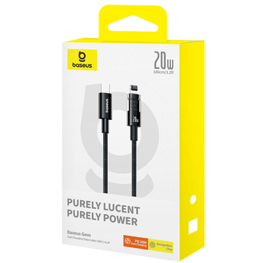 Data- og opladningskabel USB-C - Lightning Baseus Gem, 20W, 1m, Sort P10373001111-00