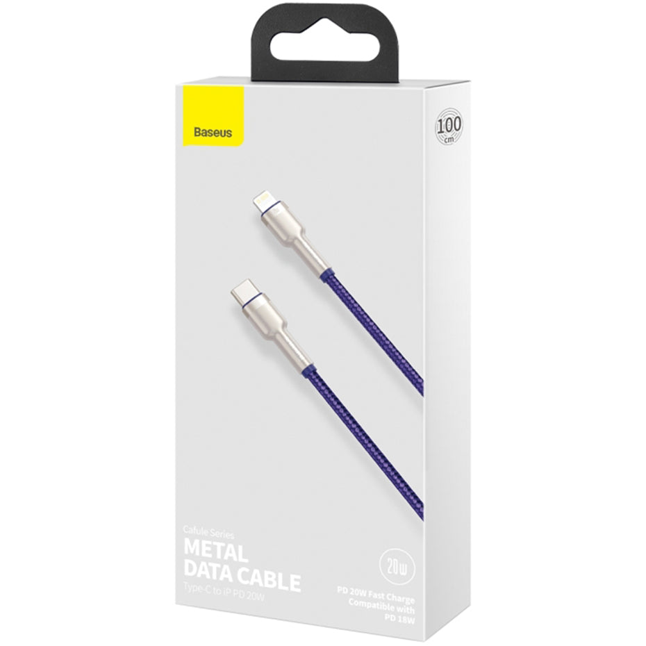 Data- og opladningskabel USB-C - Lightning Baseus Cafule Metal Series, 20W, 1m, Lilla CATLJK-A05