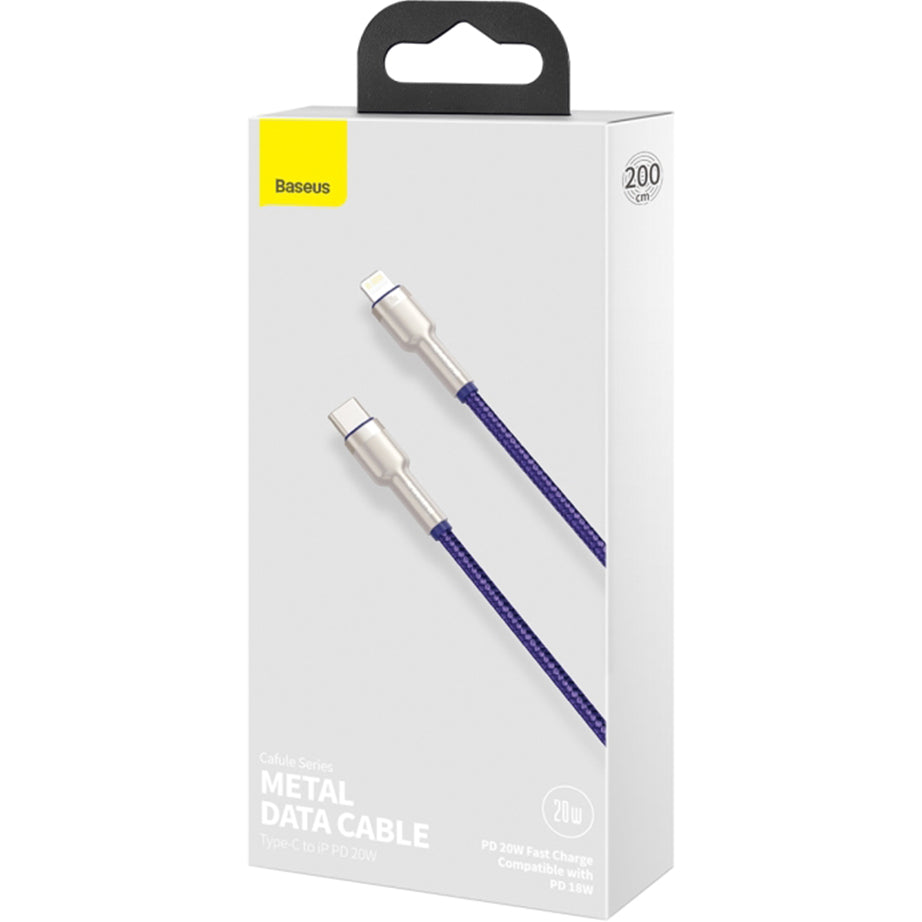 Data- og opladningskabel USB-C - Lightning Baseus Cafule Metal Series, 20W, 2m, Lilla CATLJK-B05