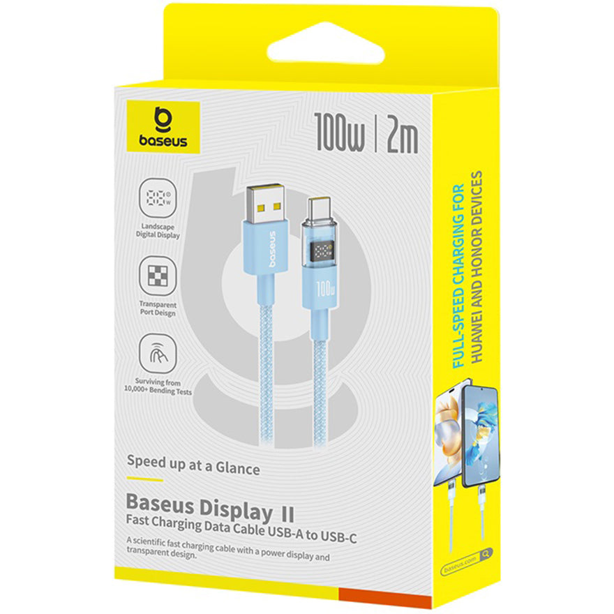 Data- og opladningskabel USB-A - USB-C Baseus Display 2, 100W, 2m, Blå P10382701311-01
