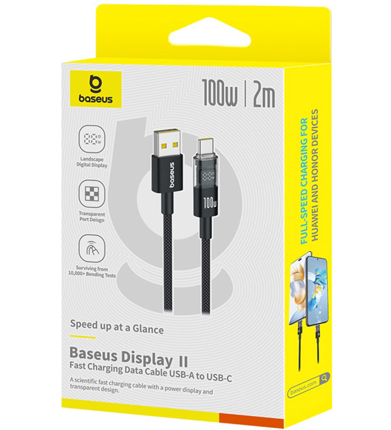 Data- og opladningskabel USB-A - USB-C Baseus Display 2, 100W, 2m, Sort P10382701111-00