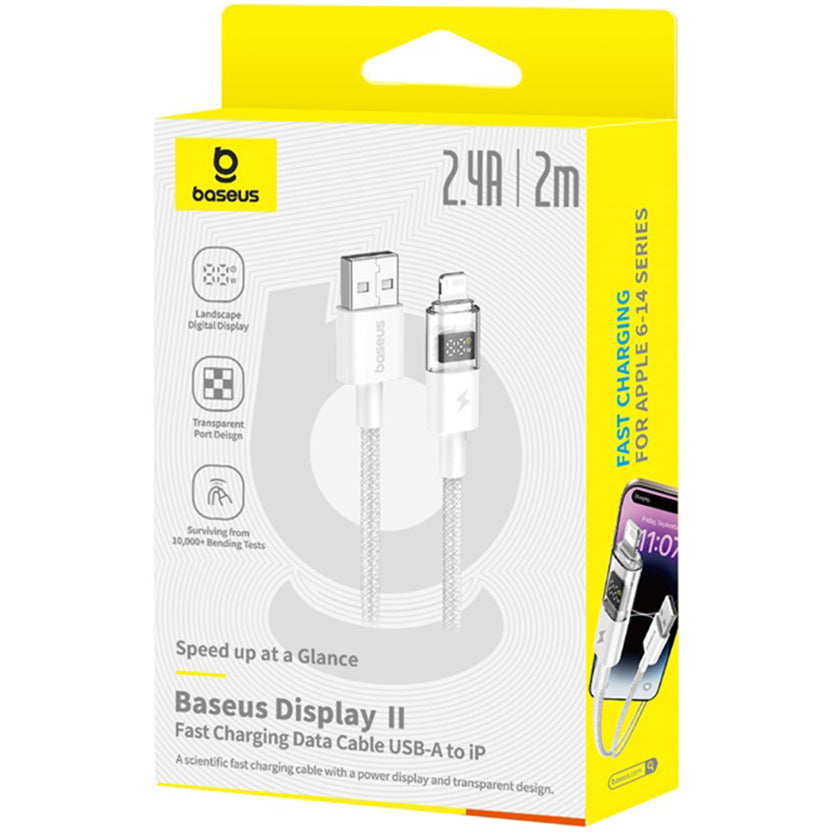 Data- og opladningskabel USB-A - Lightning Baseus Display 2, 18W, 2m, Hvid P10382700211-01