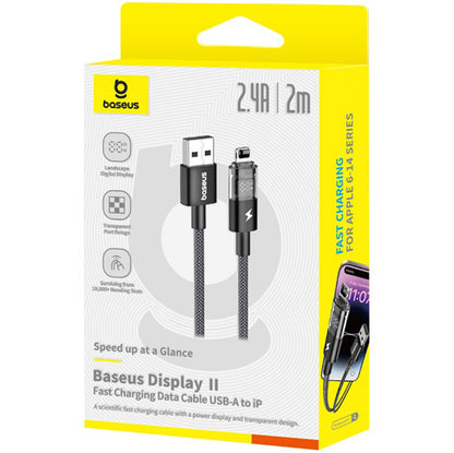 Data- og opladningskabel USB-A - Lightning Baseus Display 2, 18W, 2m, Sort P10382700121-01