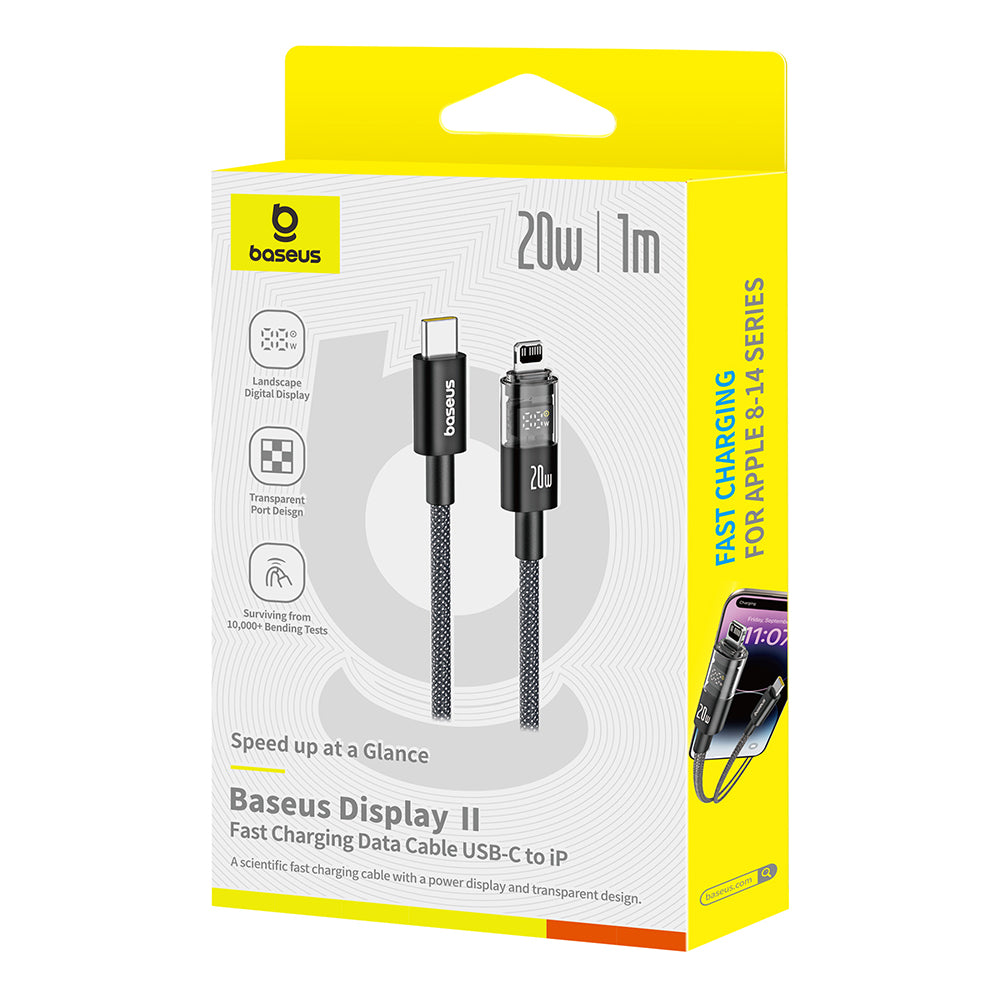 Data- og opladningskabel USB-C - Lightning Baseus Display 2, 20W, 2m, Sort P10382703121-01