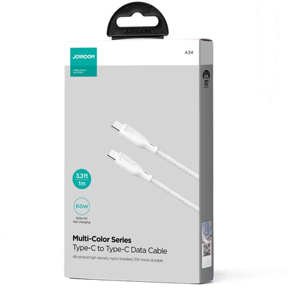 Data- og opladningskabel USB-C - USB-C Joyroom Multi-Color S-A34, 60W, 1m, Hvid