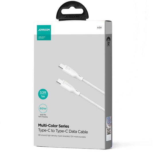 Data- og opladningskabel USB-C - USB-C Joyroom Multi-Color S-A34, 60W, 1m, Hvid