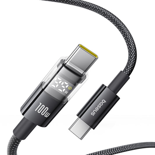 USB-C - USB-C Baseus Display 2 data- og opladningskabel, 100W, 1m, Sort P10382702121-00