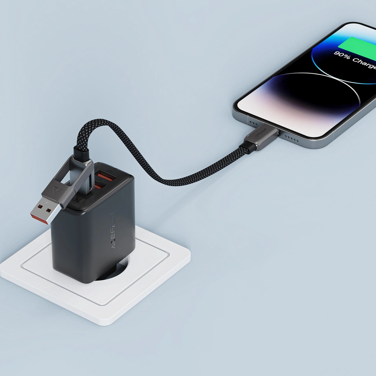 Data- og opladningskabel USB-C - USB-A / USB-C Acefast C13-05, 60W, 0,2m, Sort