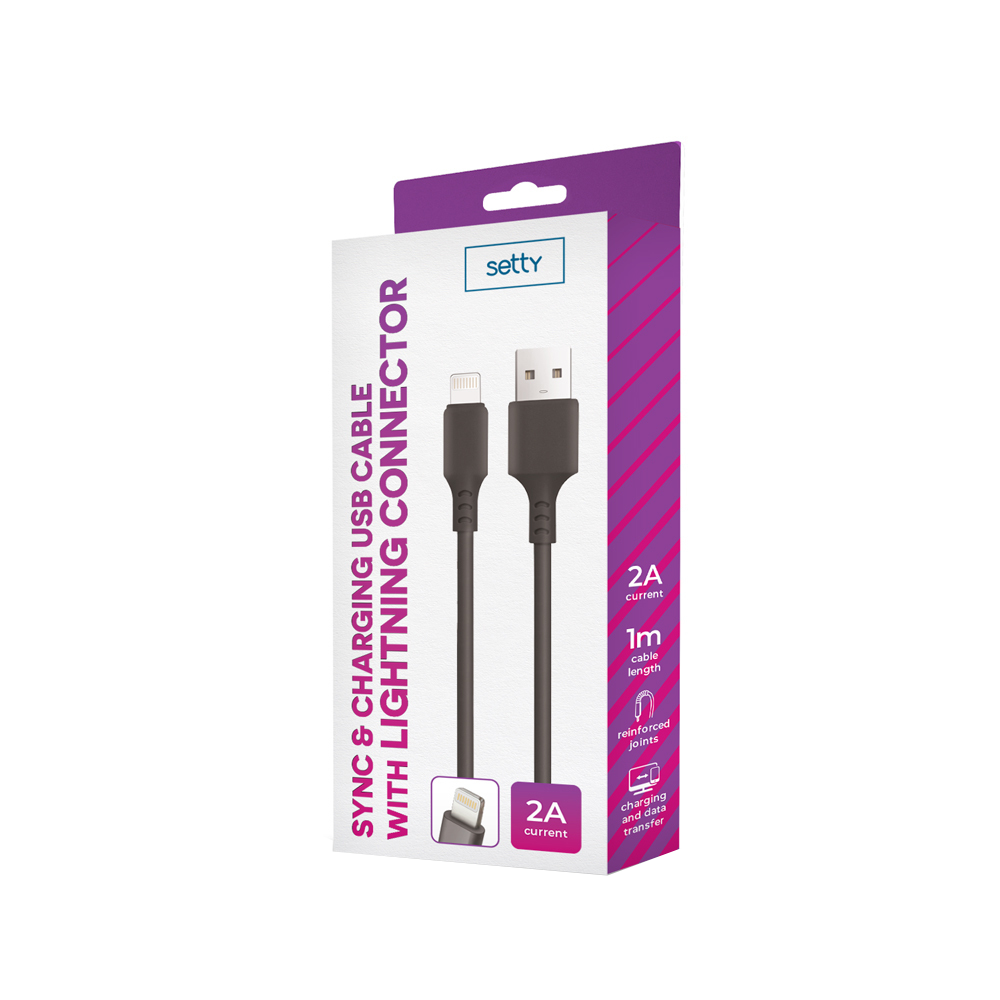 Data- og opladningskabel USB-A - Lightning Setty, 18W, 1m, Sort