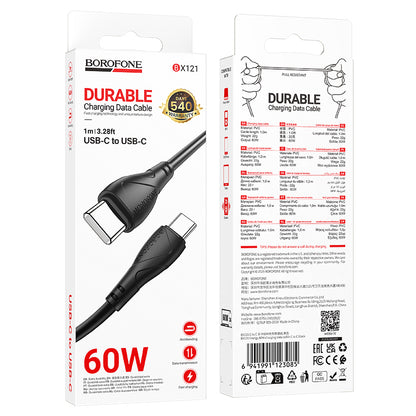 USB-C Data- og Opladningskabel - USB-C Borofone BX121 Energy, 60W, 1m, Sort