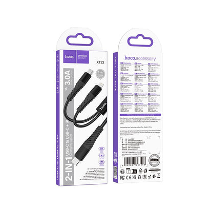 USB-C - Lightning / USB-C Opladerkabel HOCO X123, 10W, 1m, Sort