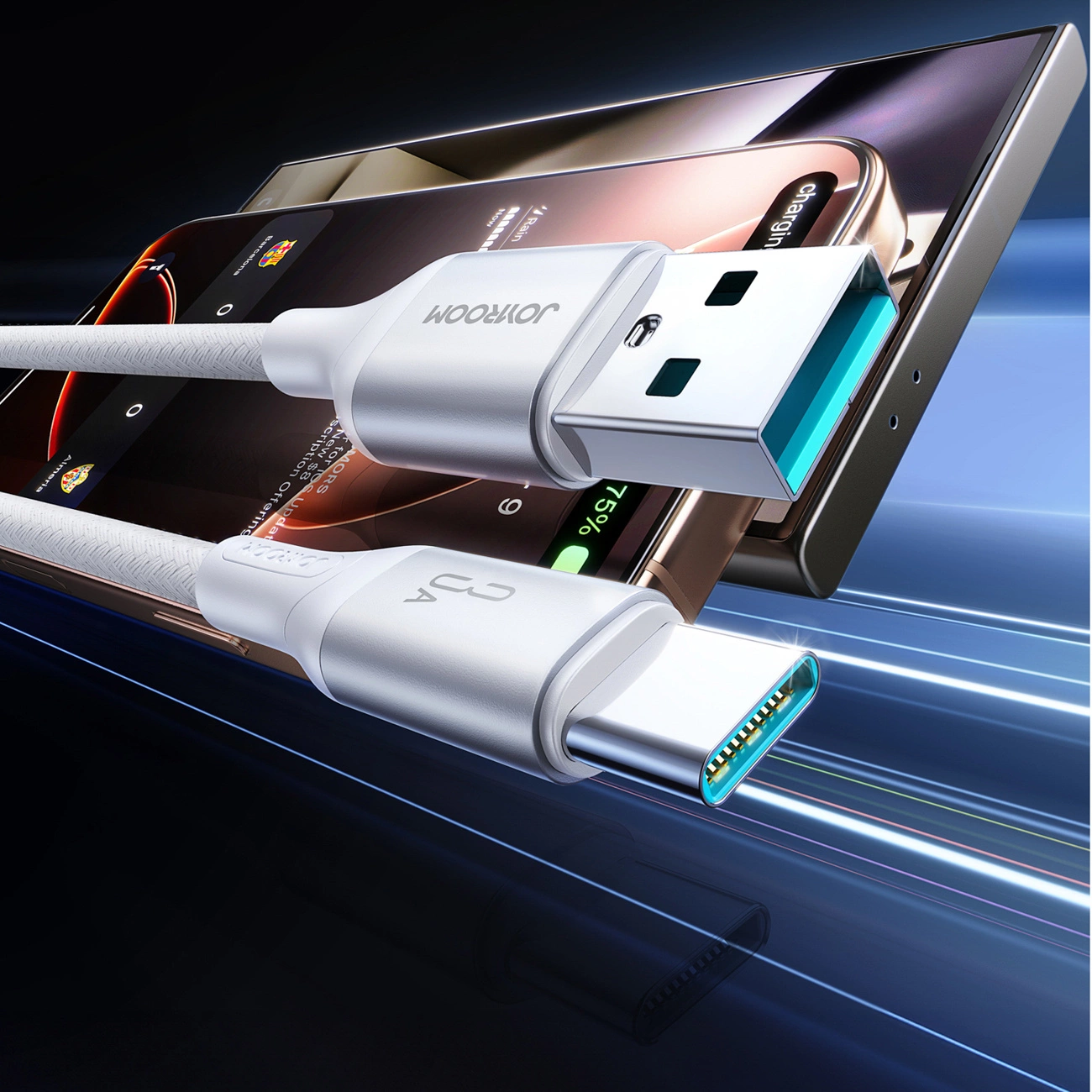 Data- og opladningskabel USB-A - USB-C Joyroom S-A28 Flash, 18W, 1m, Hvid