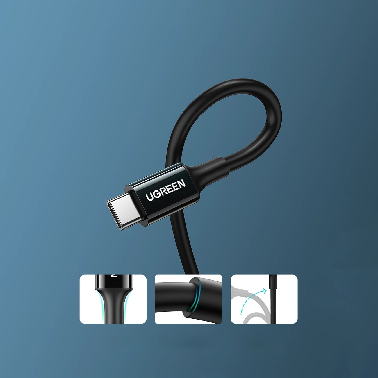 USB-C Data- og Opladningskabel - USB-C UGREEN US300, 100W, 2m, Sort