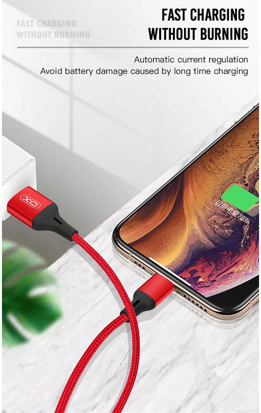 Data- og opladningskabel USB-A - microUSB XO Design NB143, 18W, 2m, Rød