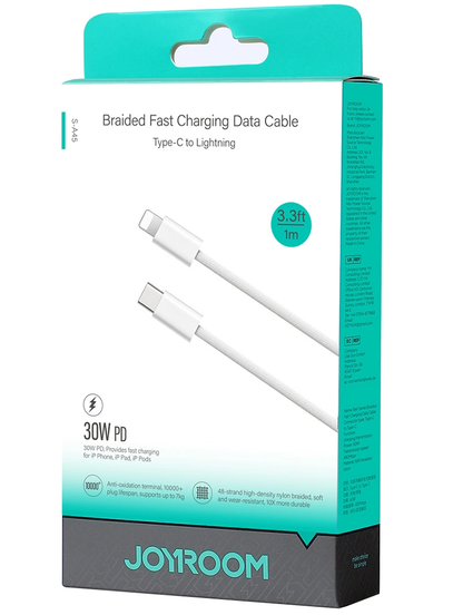Data- og opladningskabel USB-C - Lightning Joyroom S-A45, 30W, 1m, Hvid