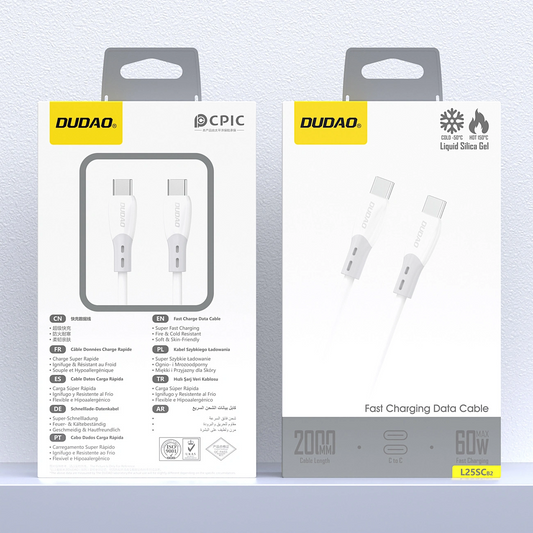 USB-C Data- og Opladningskabel - USB-C Dudao L25SC, 60W, 1m, Hvid