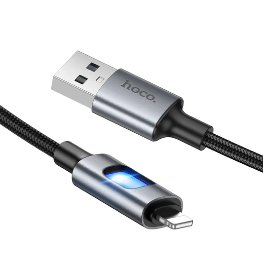 Data- og opladningskabel USB-A - Lightning HOCO U144 Led, 18W, 1,2m, Sort