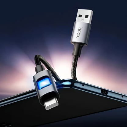 Data- og opladningskabel USB-A - USB-C HOCO U144 Led, 18W, 1.2m, Sort